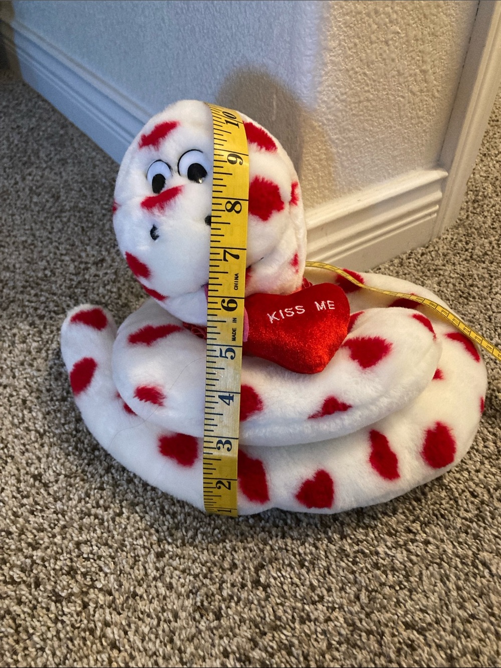 Plush Valentine Snake Toy - White with Red Hearts